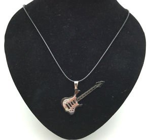 Hot Fashion Jewelry Cute Guitar Pendant Stainless Steel Charm black Necklace-Q