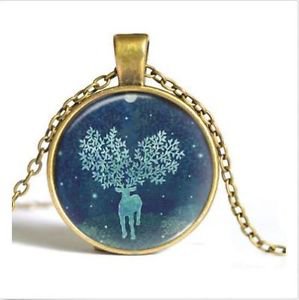 WOMEN'S GIFT Vintage Snowflake Cabochon Bronze Glass Chain Pendant Necklace-V
