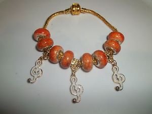 ORANGE AND GOLD European Murano Bead Charm Bracelet Women Jewelry-21CM - C