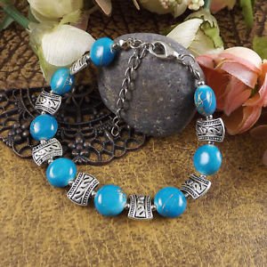 New Tibet silver multicolor jade turquoise bead bracelet-Q