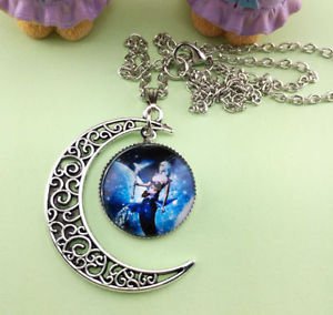 Stylish Women Constellation Crescent Moon Glass Cabochon Pendant Necklace NEW-U