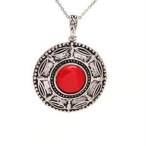 WINSOME Retro Silver Red Corundum Necklace Pendant-R