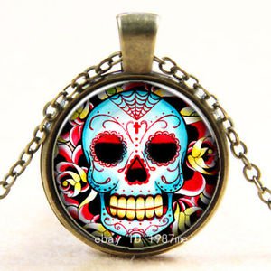 FASHION Vintage new skull Cabochon Photo Bronze Glass Chain Pendant Necklace -U