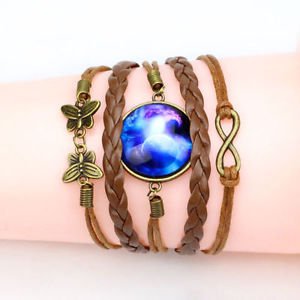 GALAXY Jewelry fashion Leather Cute Infinity Charm Bracelet Bronze-S