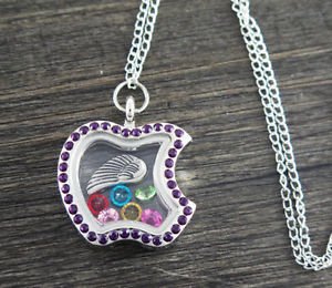 SILVER WING Living Floating Charm Memory Purple-crystal Locket Necklace - M