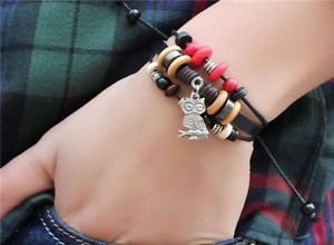 OWL Jewelry Fashion Infinity Leather Charm Bracelet Silver lots Beads Style-W