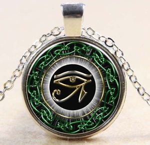 Egyptian Eye of Horus Ra Udjat Glass Art Pendant Chain Amulet Pagan Necklace-O