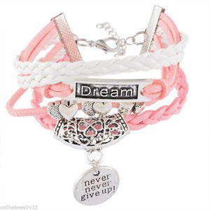 1PC HOT Hollow Tree Dream Heart never give up Multilayer Leather Bracelets-i18