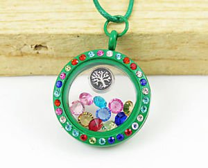 TREE OF LIFE GREEN LOCKET NEW FASHION Living Floating Charm Memory Necklace-O