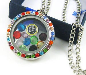 ARMY Living Floating Charm Memory multicolor crystal round Locket Necklace-Q