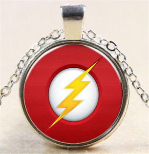 FLASH Lightning heroes Cabochon Tibetan silver Glass Chain Pendant Necklace-G