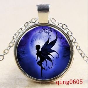 NEW Vintage Cabochon Tibetan silver Glass Chain Pendant Necklace night elves-ii
