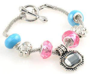 1pc WOMENS handmade silver metal charm cuff bangle bracelet fit European beads-C