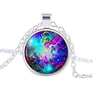 Vintage Splendid Star Cabochon Tibetan Silver Glass Chain Pendant Necklace - P