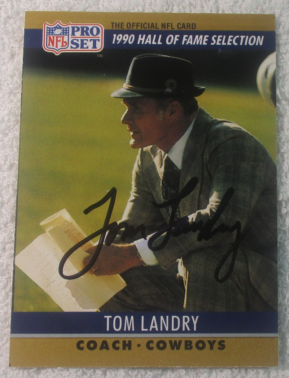 Tom Landry Hof Autographed Card Cowboys No Coa