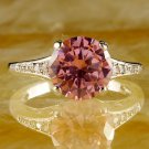 Round Cut AAAPink and WhiteCZ Silver Ring  sz 12