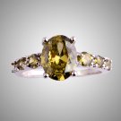 Lovely Olive Green and White CZ Ring sz 11