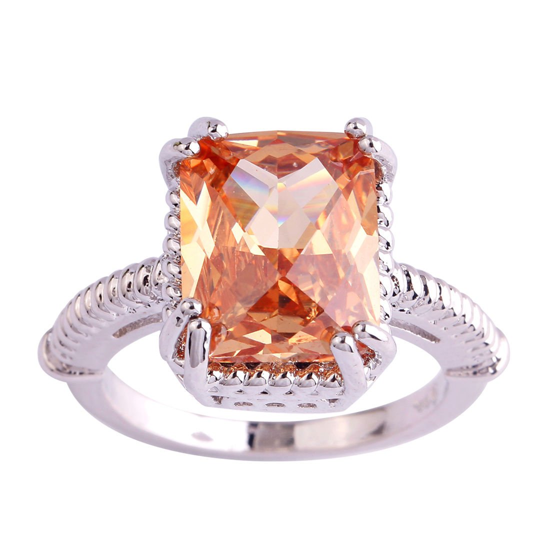 Square Stone Cut Morganite CZ Slim Ring