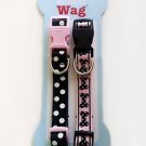 SALE NWT Simply Wag POLKA DOTS/BONES Puppy Dog PET fabric Collar M PINK/BLACK