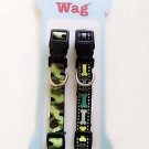 SALE Authentic Simply Wag green/black Puppy Dog Small 9.5" bones fabric Collar
