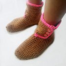 Hand Made Woman Slipper Booties Slipper Crochet Classic Boots adult Brown 7/8