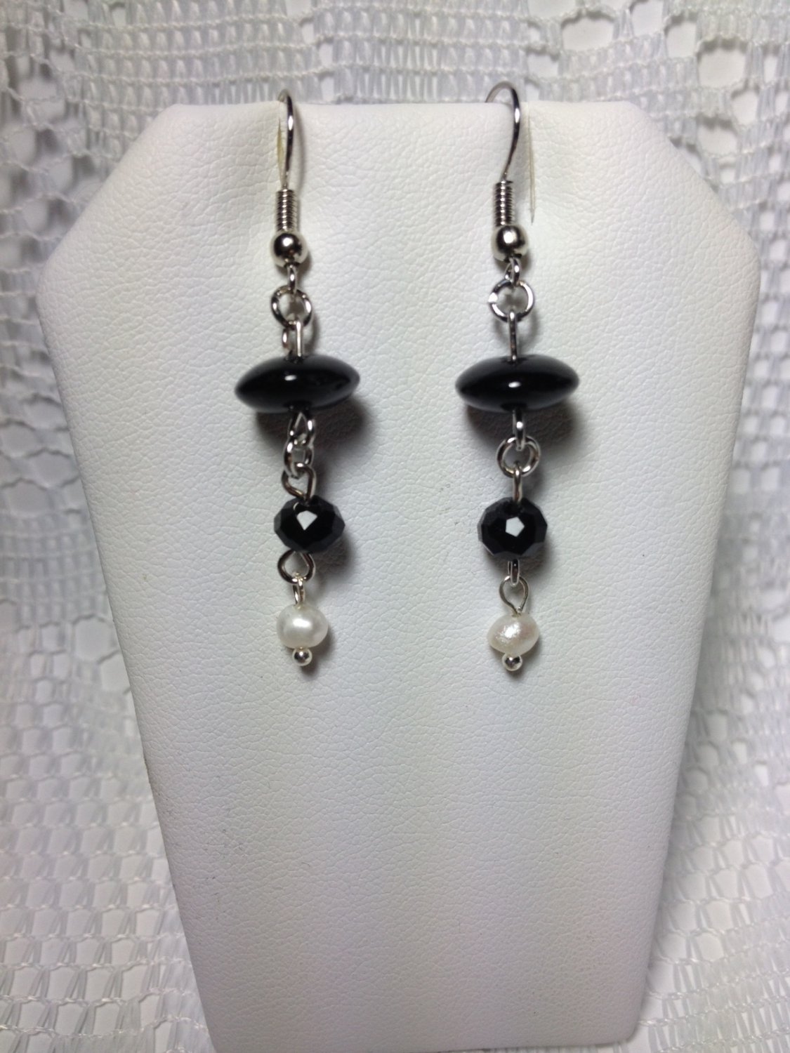 Handmade French Hook Earrings Jewelry Pearls Capped in Black Earrings ...