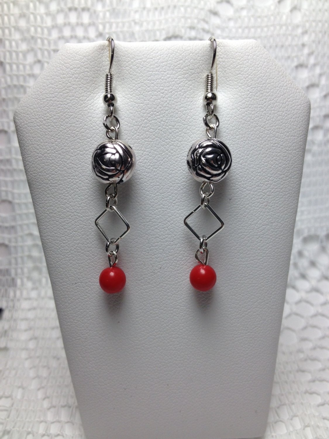 Handmade French Hook Style Earrings - Fashion Jewelry Red Rose Earrings ...