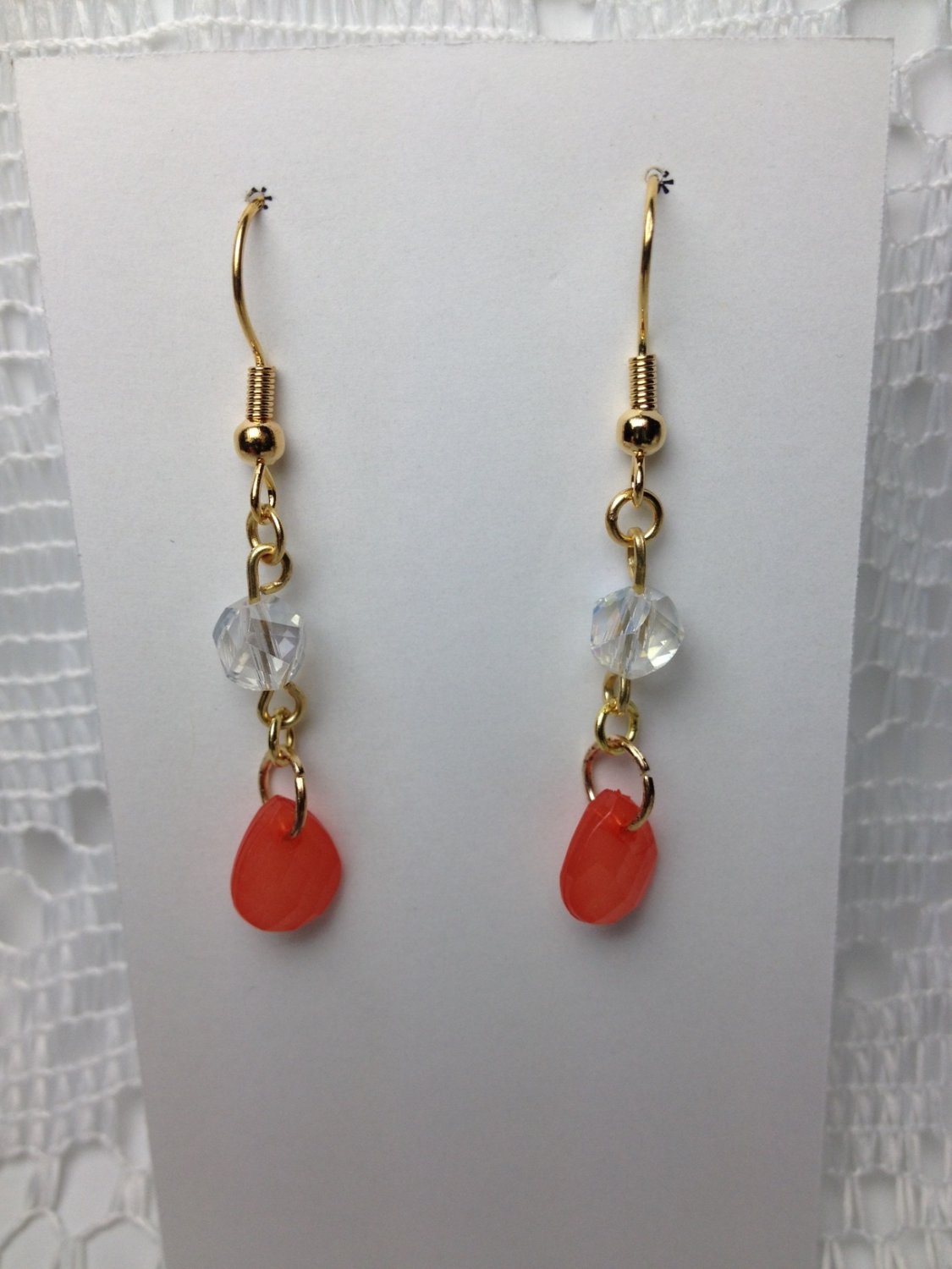 Handmade French Hook Style Earrings Fashion Jewelry Orange Crystal Earrings tblpr283