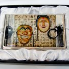 oriental lacquered  beautiful mother of pearl business card holder oriental mask a15