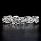 Diamond Wedding Band Art Deco Inspired 14K White Gold Floral Filigree