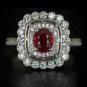 1.5CT NATURAL FINE RUBY IDEAL CUT DIAMONDS HALO VINTAGE COCKTAIL ENGAGEMENT RING