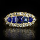 ANTIQUE OLD MINE CUT DIAMOND  SAPPHIRE ART NOUVEAU 18K YELLOW GOLD RING VINTAGE