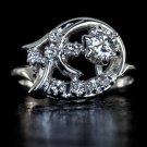 ART DECO DIAMOND G VS OLD CUT DIAMOND COCKTAIL RING WHITE GOLD VINTAGE FILIGREE