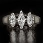 1 CARAT MARQUISE CUT DIAMOND 3 STONE ENGAGEMENT COCKTAIL RING WHITE GOLD 6 GRAMS