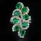 4 CARAT PERFECT NATURAL EMERALDS IDEAL CUT DIAMONDS CLUSTER COCKTAIL RING 18K WG