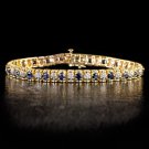 4ct NATURAL BLUE SAPPHIRE DIAMOND TENNIS BRACELET ANNIVERSARY YELLOW GOLD 14 GRM