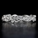 DIAMOND ART DECO 14K WEDDING BAND FILIGREE FLORAL VINTAGE RETRO WHITE GOLD RING