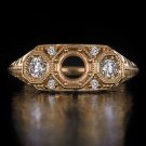 VINTAGE DIAMOND 5MM 1/2CT ROUND SEMI-MOUNT 3 STONE ENGAGEMENT RING 14K ROSE GOLD