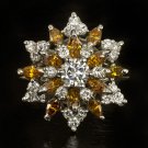 VINTAGE 2 CARAT F VS CTR RARE ORANGE DIAMONDS BALLERINA COCKTAIL RING WHITE GOLD