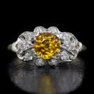 VINTAGE DIAMOND 1.27ct NATURAL YELLOW ORANGE SAPPHIRE COCKTAIL RING WHITE GOLD
