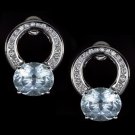 12CT NATURAL AQUAMARINE IDEAL CUT DIAMOND EARRINGS WHITE GOLD 12 GRAMS BIG HOOP