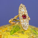 VICTORIAN 1900s ROSE CUT DIAMOND RUBY COCKTAIL RING ANTIQUE ROSE GOLD VINTAGE OM