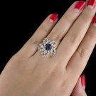 ESTATE 2.3ct SAPPHIRE 1.50ct G VS DIAMOND COCKTAIL RING VINTAGE FLOWER LARGE BIG