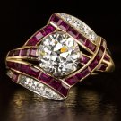 ART DECO 2ct J VS1 OLD EUROPEAN CUT DIAMOND EGL-USA RUBY ENGAGEMENT RING VINTAGE