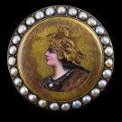 RARE VICTORIAN MINERVA PORTRAIT ANTIQUE ROSE CUT DIAMOND PEARL OLD PIN 14K GOLD