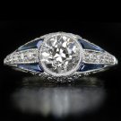 VINTAGE H VS1 OLD EURO CUT DIAMOND 1.23ctr EGL-USA CERT SAPPHIRE ENGAGEMENT RING