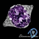 ANTIQUE VINTAGE OVAL 5 CARAT PURPLE AFRICAN AMETHYST FILIGREE FINE 14K RING 1920