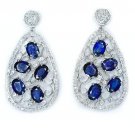 10 CT SAPPHIRES 1.5 CT DIAMONDS FILIGREE ART DECO EARRINGS DANGLE PEAR DROP 12gm