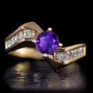 IDEAL CUT ROUND DIAMONDS F SI PURPLE AMETHYST 14 KARAT YELLOW GOLD COCKTAIL RING