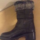 Zara woman genuine leather biker boots with faux fur lining black 6 US BNWT